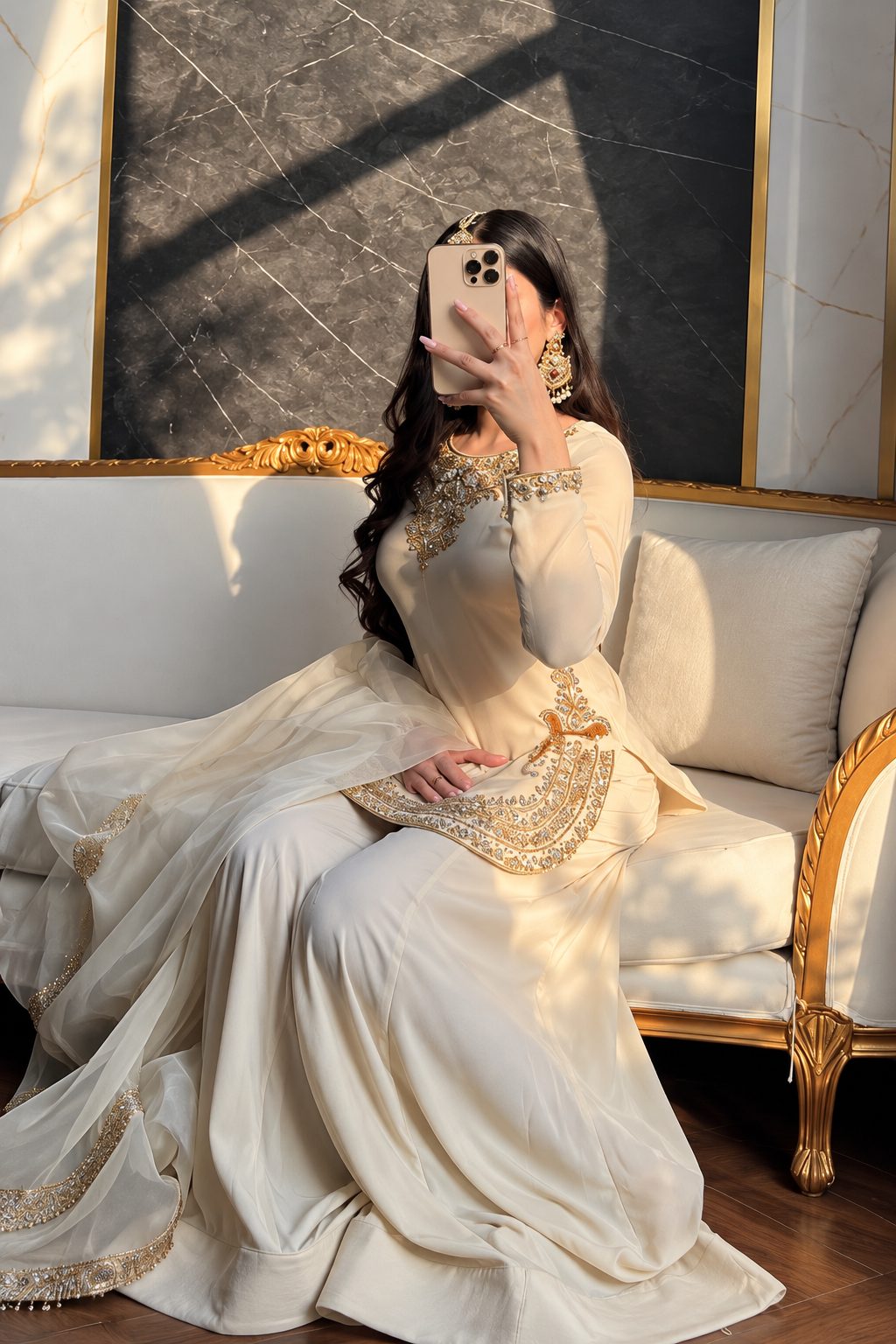 SHARARA GOLD EMBROIDERED 3PC SET-DELIVERY 4/6 WKS