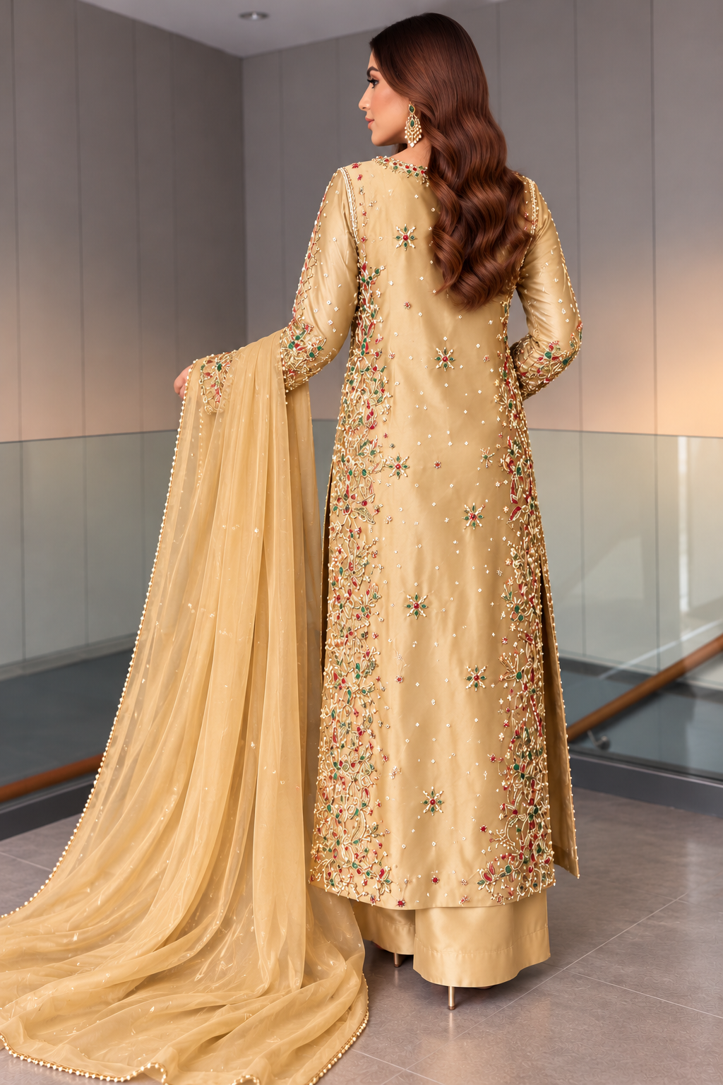 KAMEEZ & PLAZO HAND EMBROIDERED-COLOUR OPTIONS-6 WEEKS DELIVERY