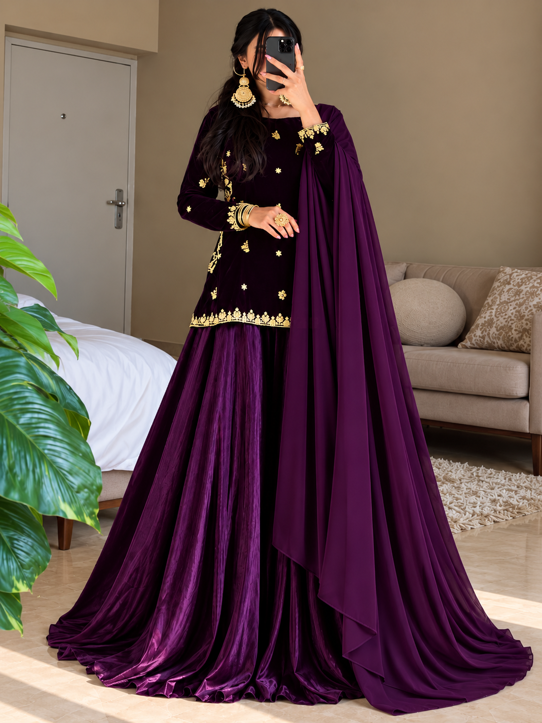 SHARARA 3PC VELVET EMBROIDERED - 6 COLOURS - 4/6 WEEKS DELIVERY