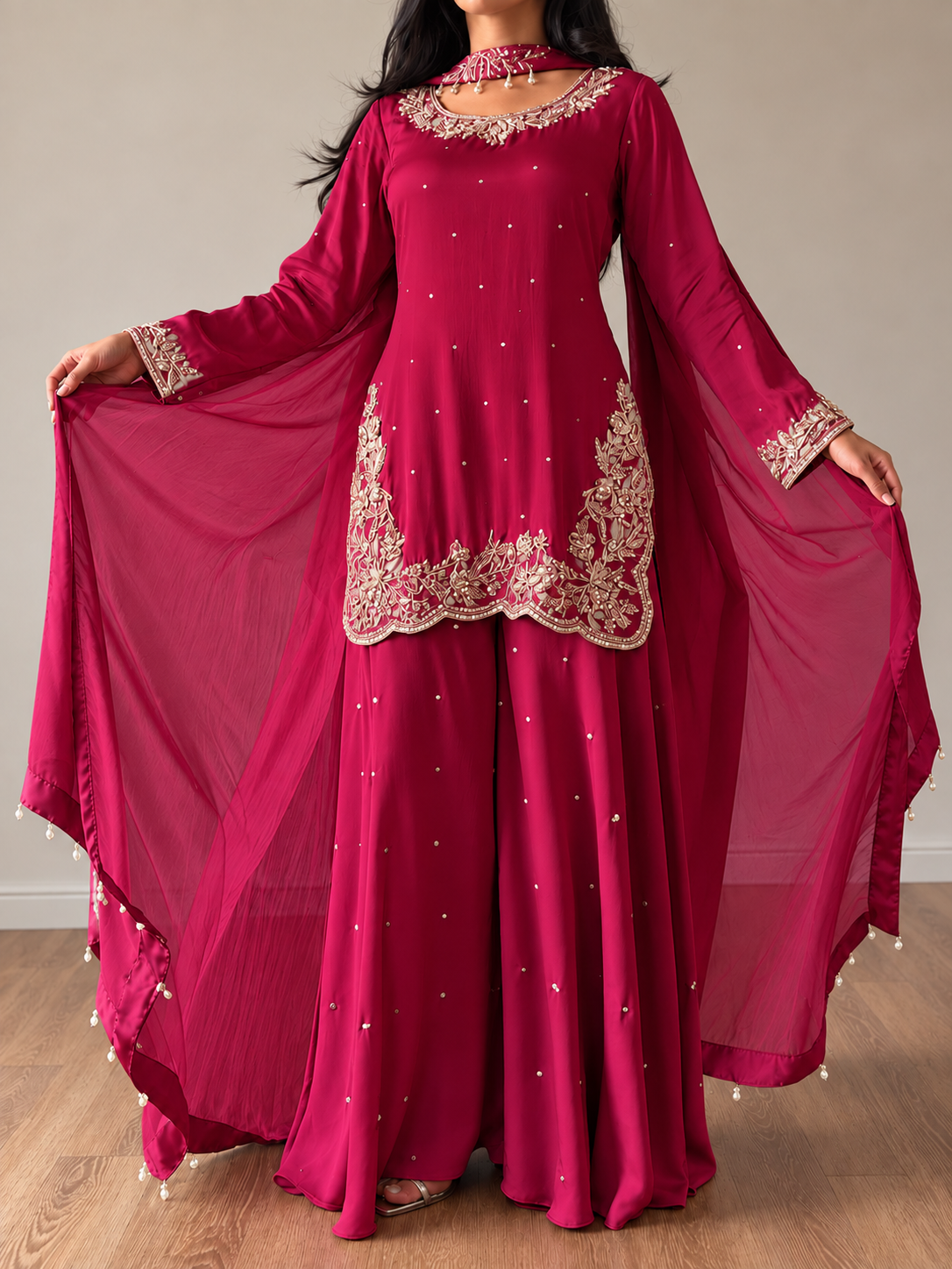 SHARARA 3PC EMBROIDERED-9 COLOURS- 4/6 WEEKS DELIVERY