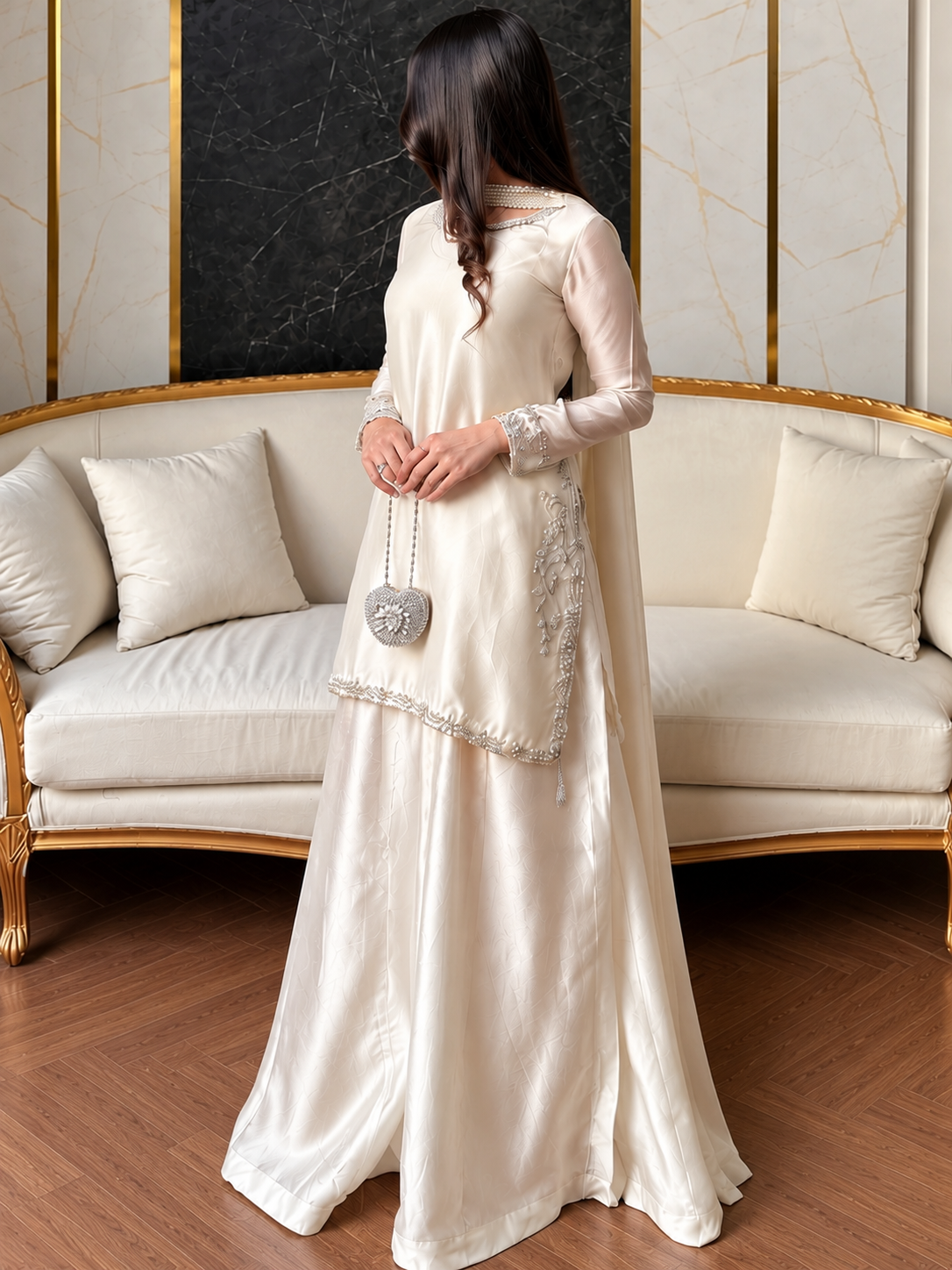 SHARARA PURE SILK WHITE 3PC-DELIVERY 4/6 WEEKS