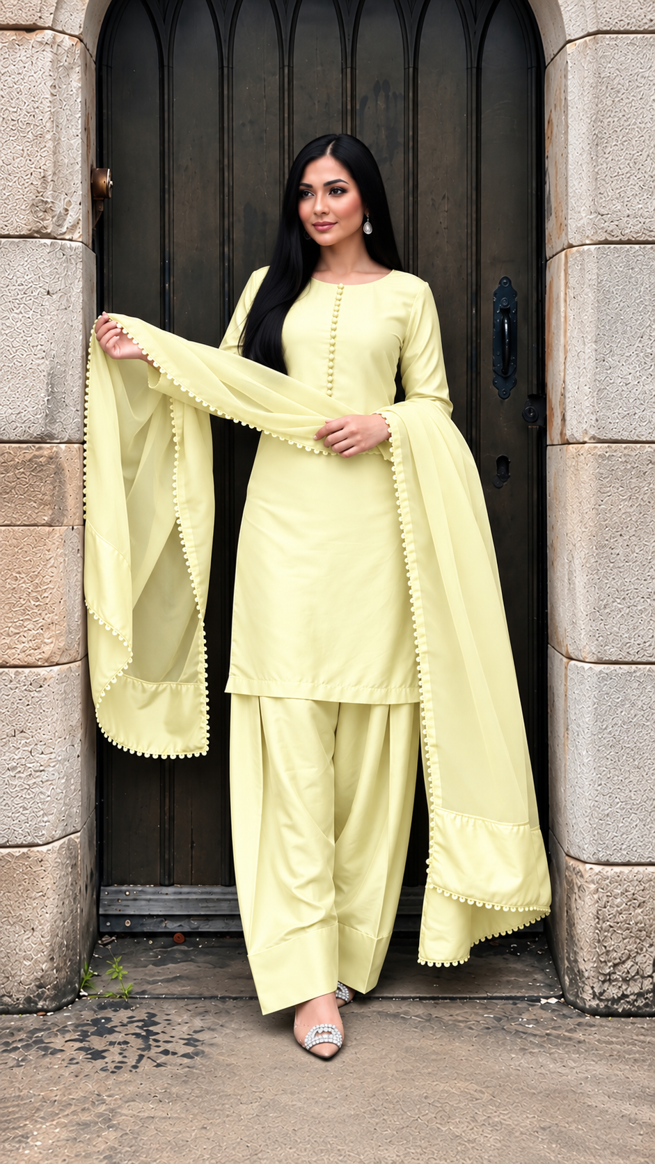 FARSHI SALWAR 3PC LEMON- NEXT DAY DELIVERY OPTION