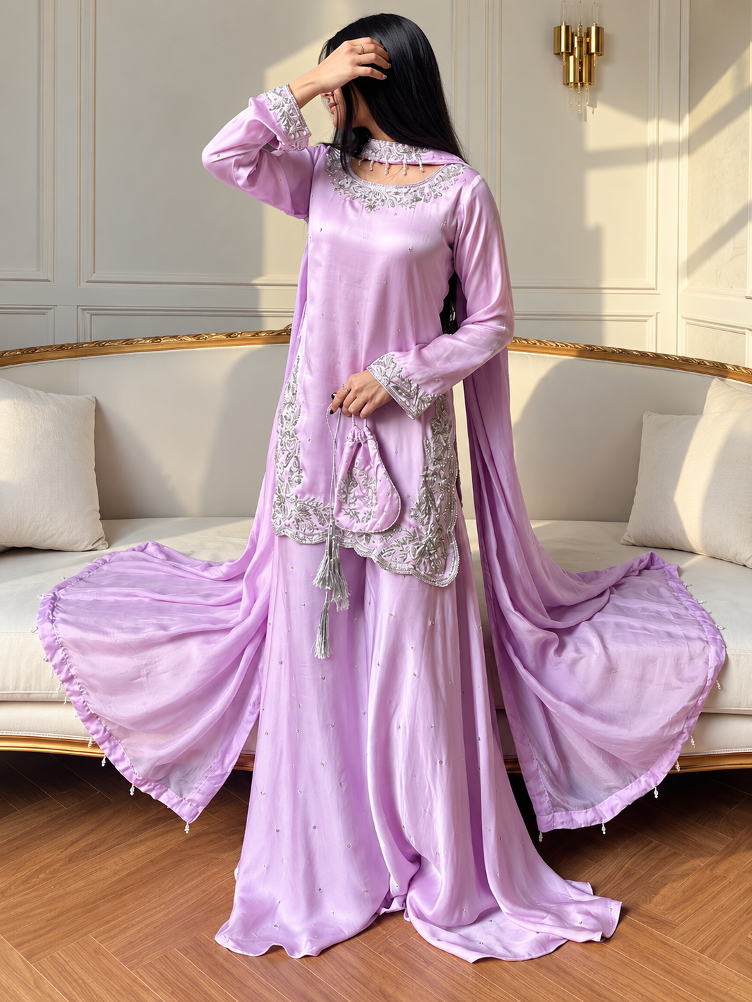 SHARARA 3PC EMBROIDERED-9 COLOURS- 4/6 WEEKS DELIVERY