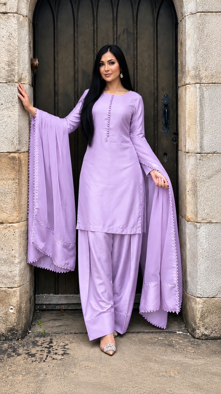 FARSHI SALWAR 3PC LILAC-NEXT DAY DELIVERY OPTION
