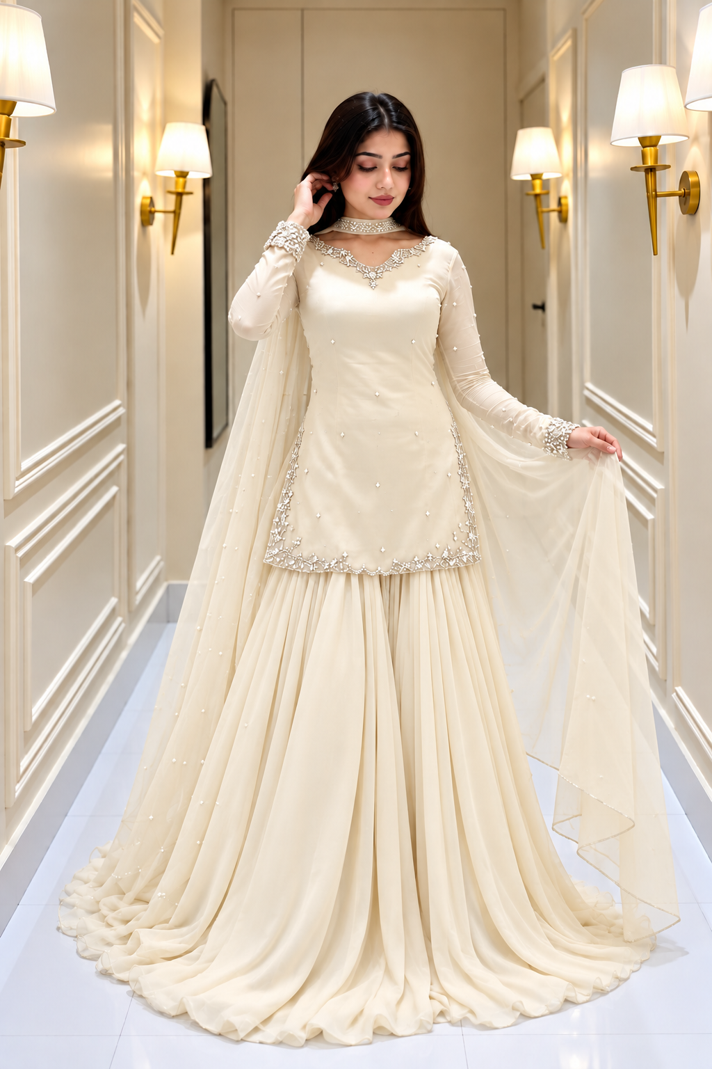 SHARARA 3PC CHIFFON EMBROIDERED-DELIVERY 4/6 WKS