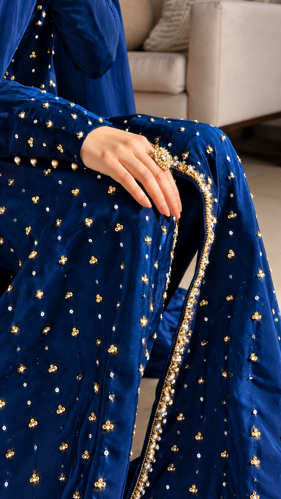SHARARA 3PC LONG KAMEEZ EMBROIDERED-2 COLOURS-DELIVERY 6 WEEKS