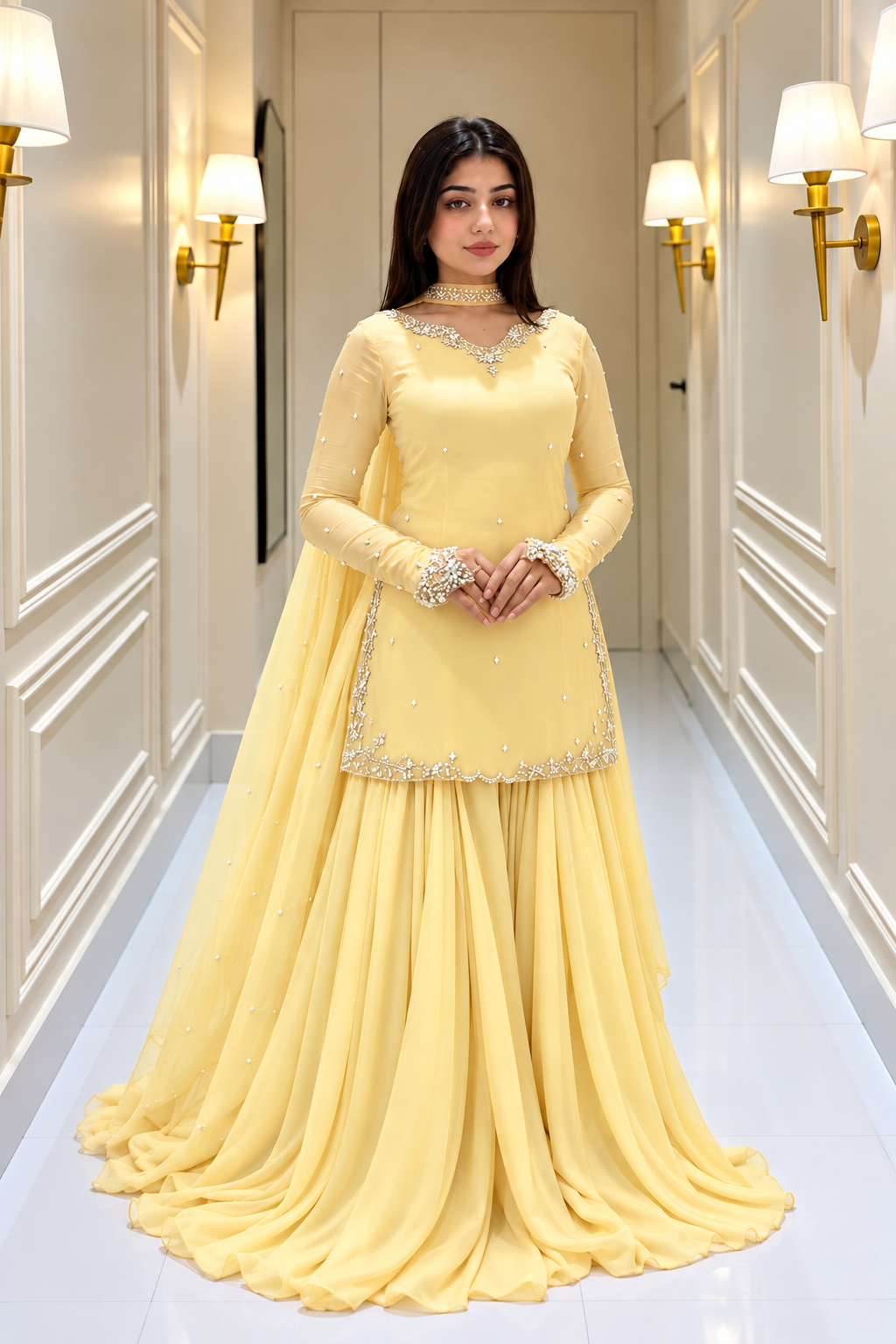 SHARARA 3PC CHIFFON EMBROIDERED-DELIVERY 4/6 WKS