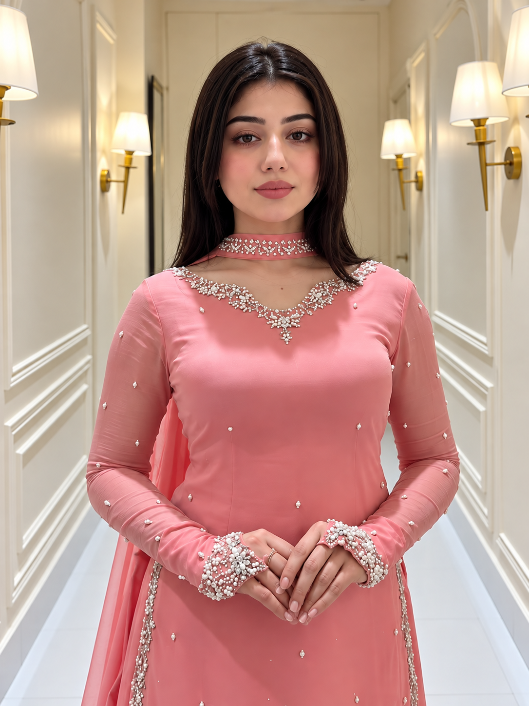 SHARARA 3PC CHIFFON EMBROIDERED-DELIVERY 4/6 WKS