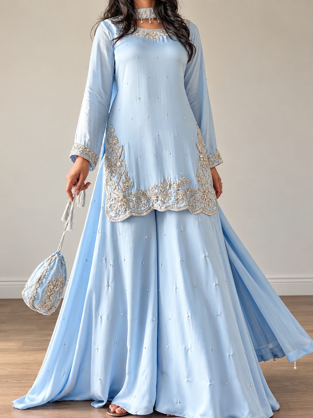 SHARARA 3PC EMBROIDERED-9 COLOURS- 4/6 WEEKS DELIVERY