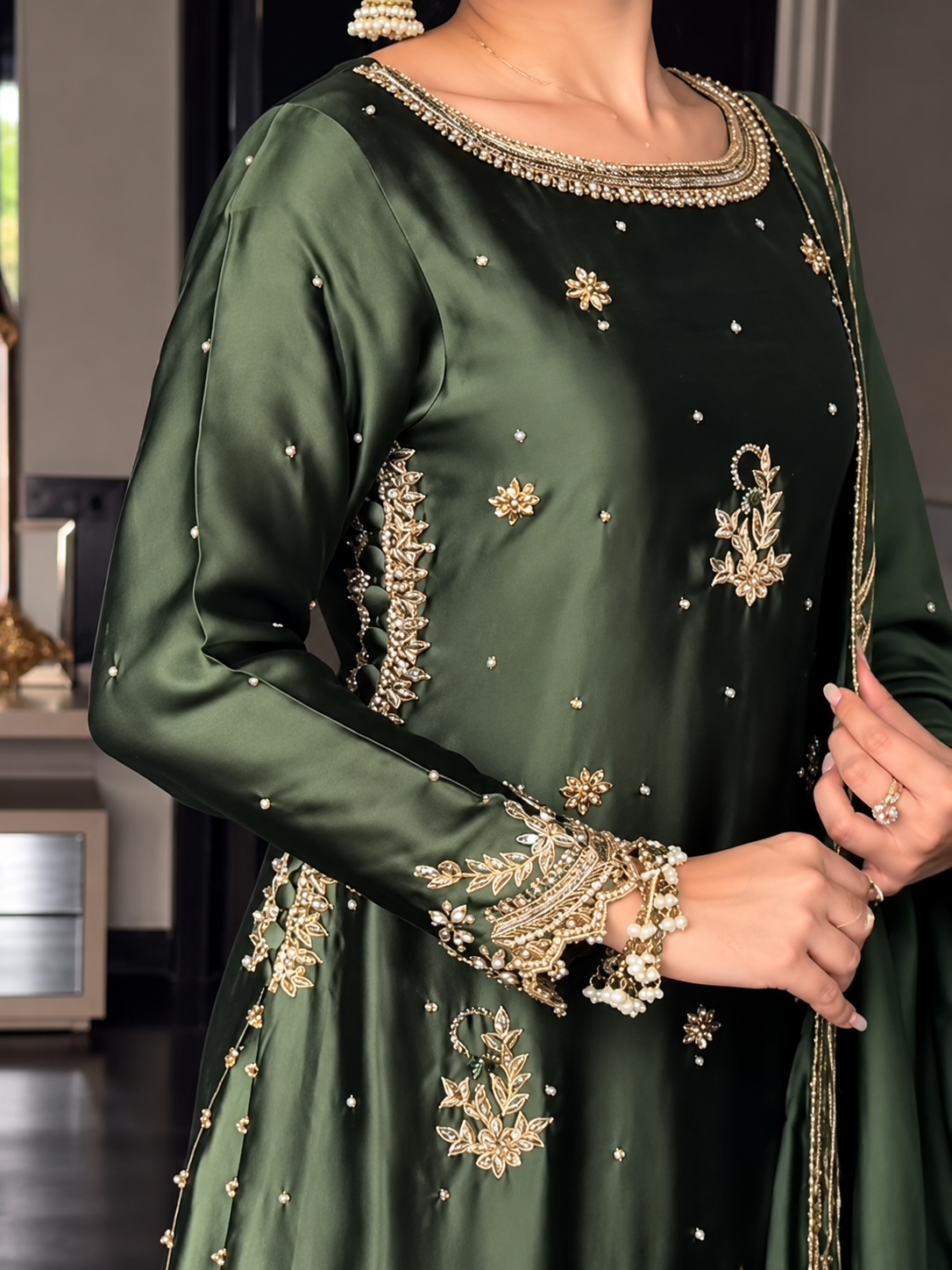 SHARARA 3PC SAGE PURE SILK- DELIVERY 4/6 WEEKS