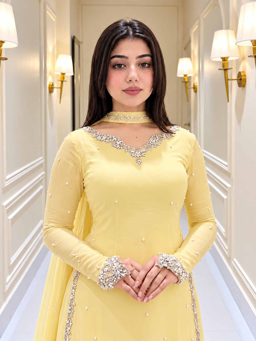 SHARARA 3PC CHIFFON EMBROIDERED-DELIVERY 4/6 WKS