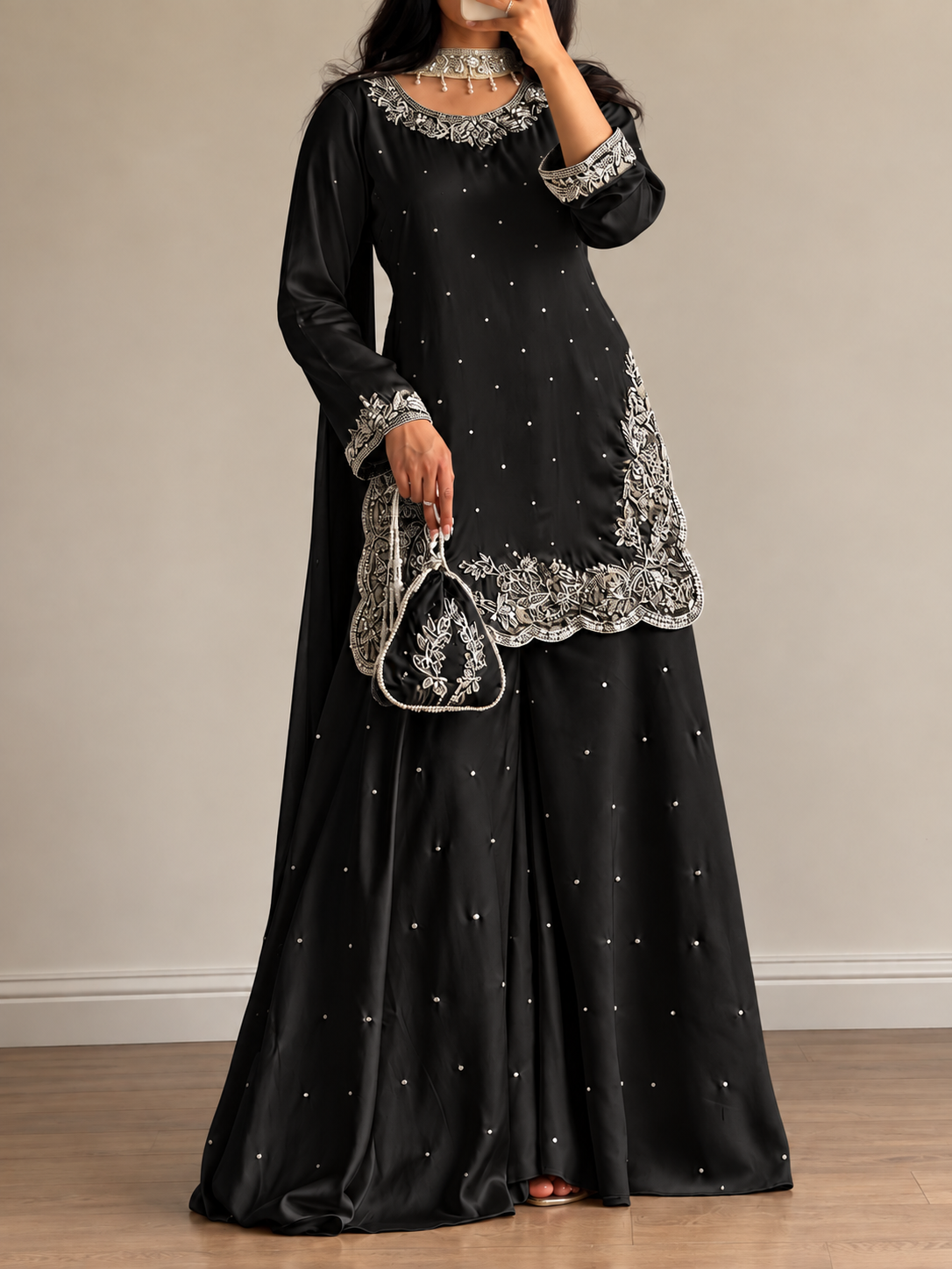 SHARARA 3PC EMBROIDERED-9 COLOURS- 4/6 WEEKS DELIVERY