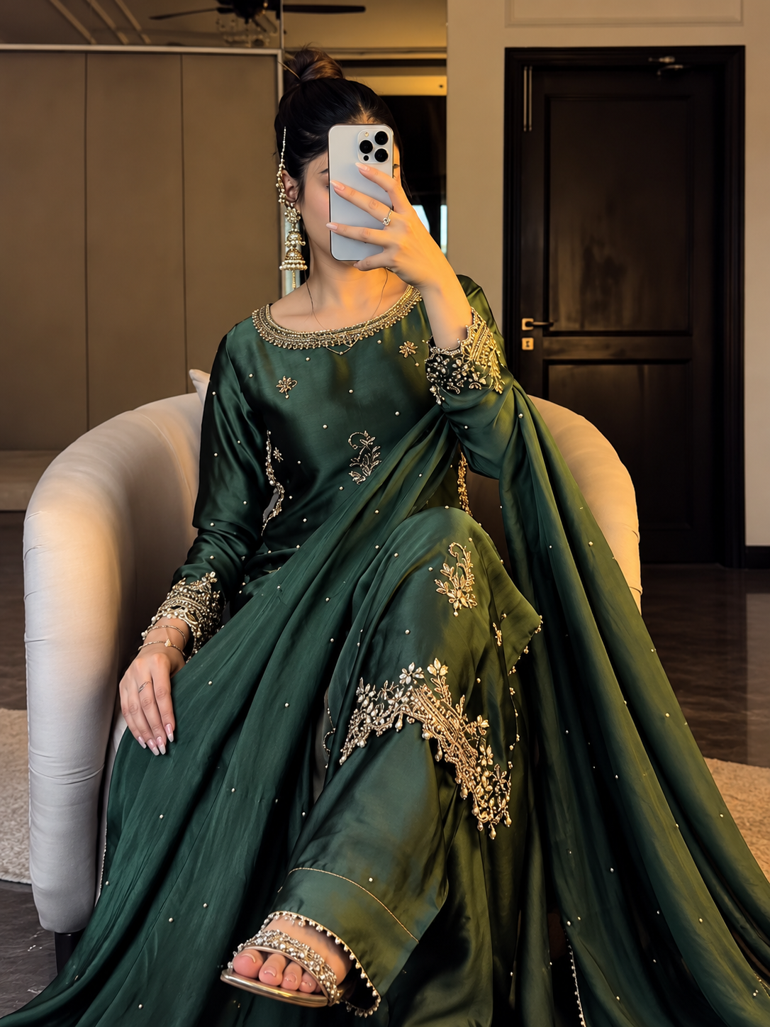 SHARARA 3PC SAGE PURE SILK- DELIVERY 4/6 WEEKS