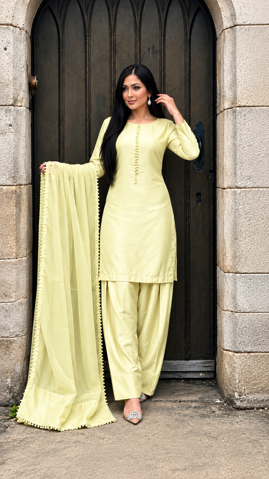 FARSHI SALWAR 3PC LEMON- NEXT DAY DELIVERY OPTION