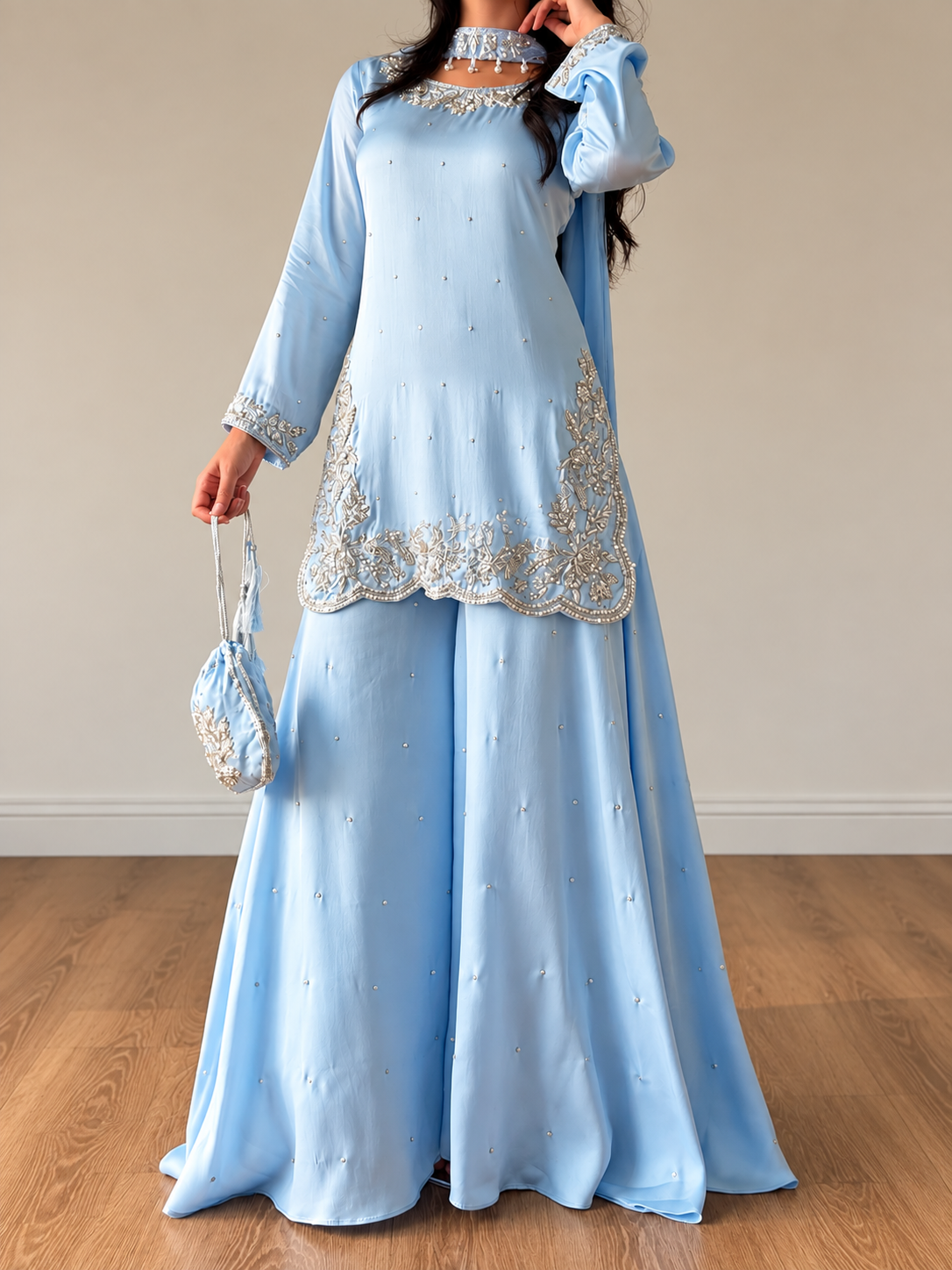SHARARA 3PC EMBROIDERED-9 COLOURS- 4/6 WEEKS DELIVERY