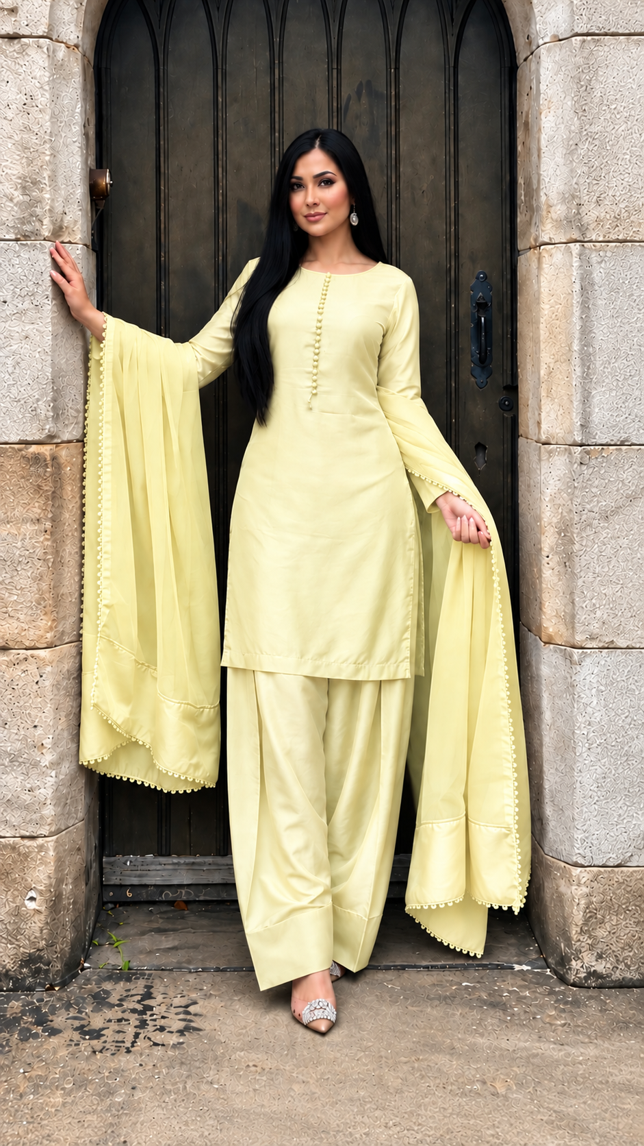 FARSHI SALWAR 3PC LEMON- NEXT DAY DELIVERY OPTION