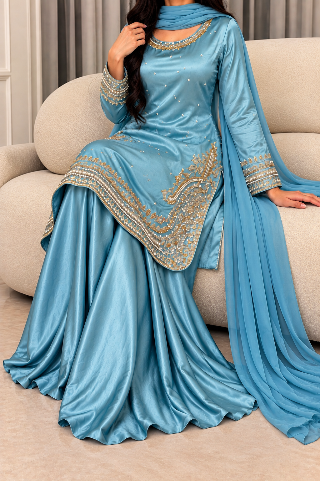 SHARARA 3PC PURE SILK-DELIVERY 6 WEEKS