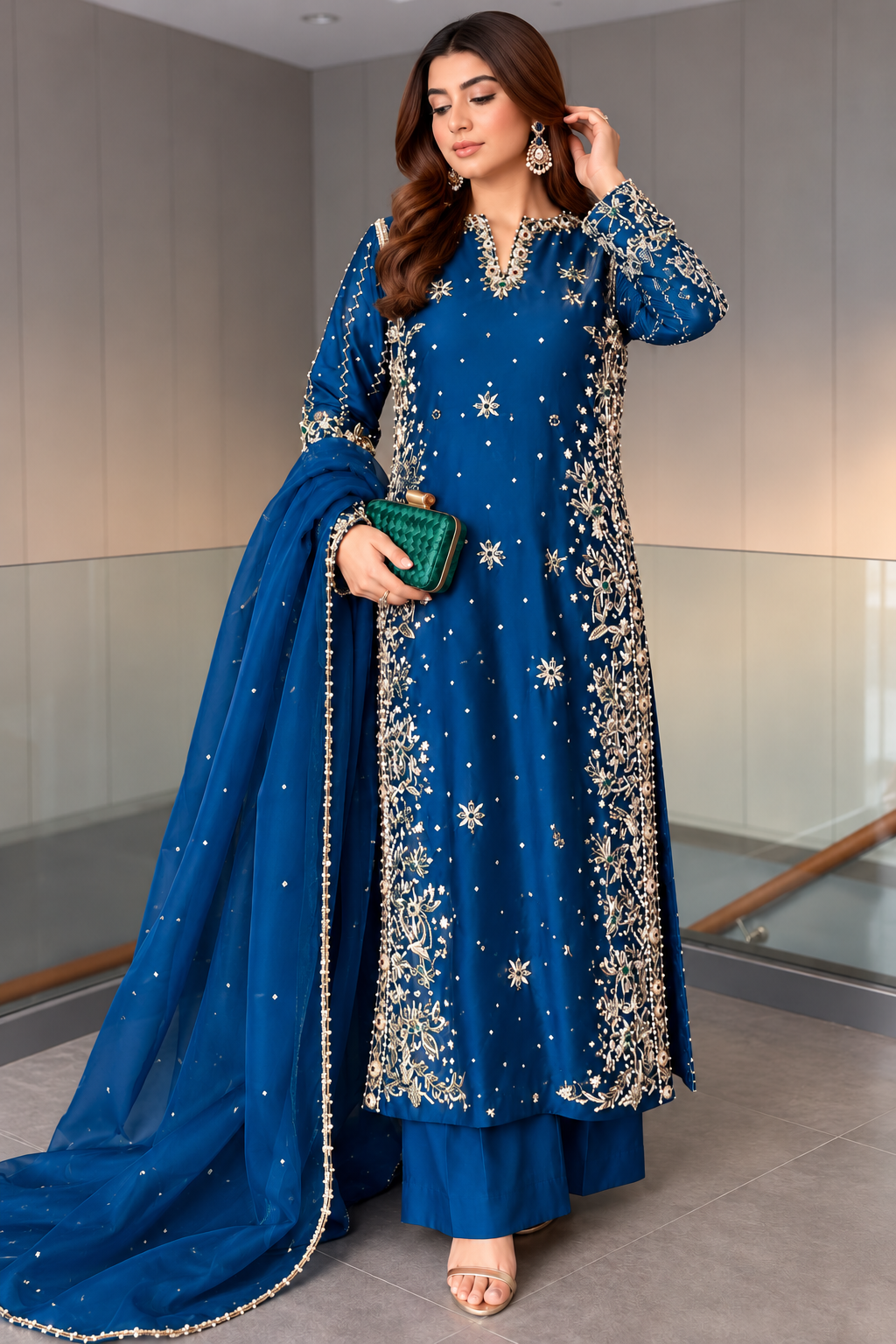 KAMEEZ & PLAZO HAND EMBROIDERED-COLOUR OPTIONS-6 WEEKS DELIVERY