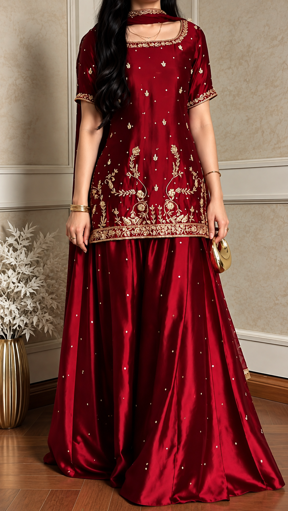 SHARARA 3PC EMBROIDERED-DELIVERY 4/6 WEEKS