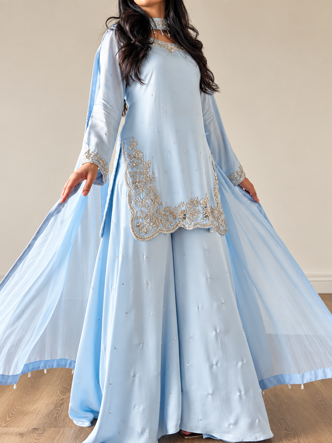 SHARARA 3PC EMBROIDERED-9 COLOURS- 4/6 WEEKS DELIVERY