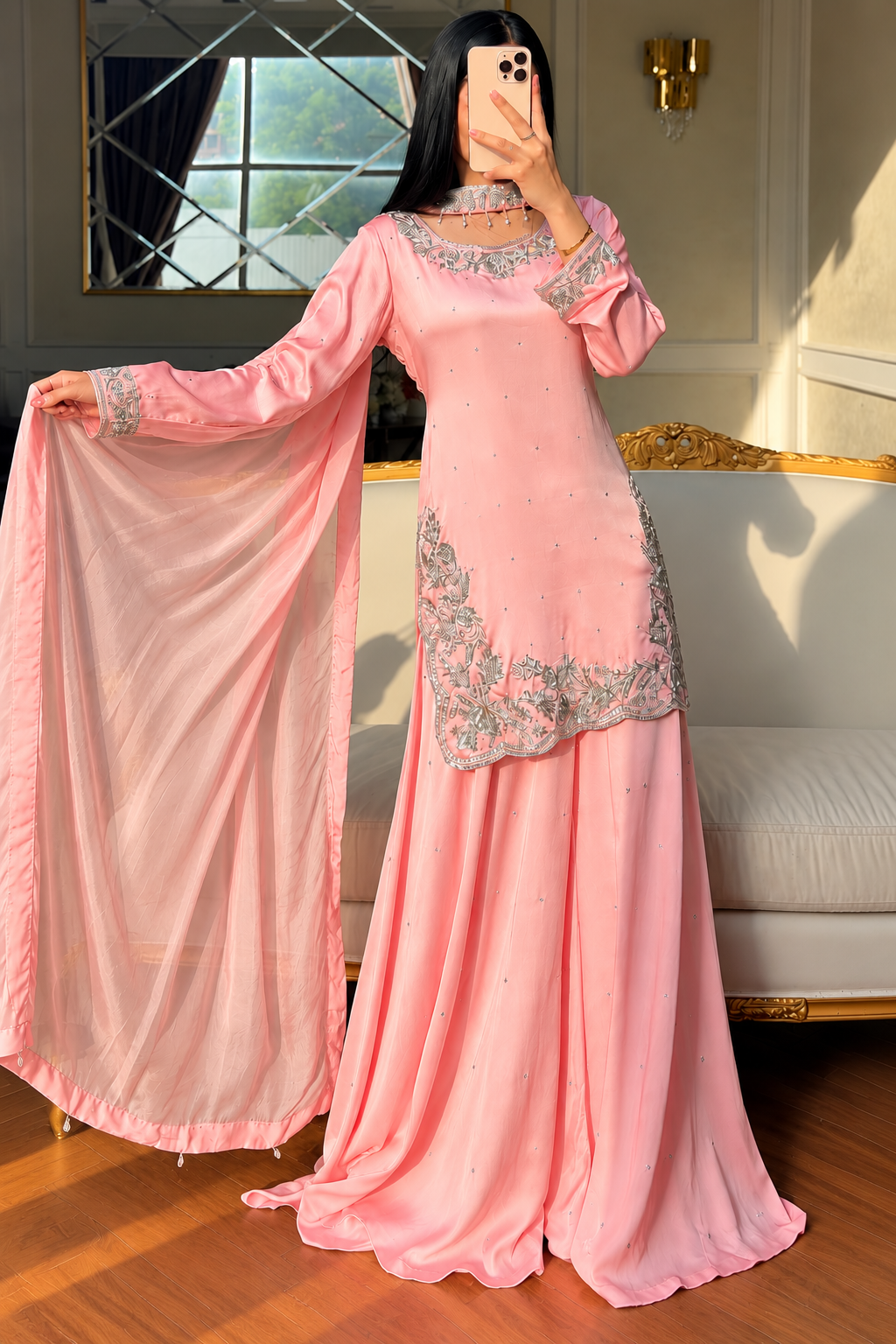 SHARARA 3PC EMBROIDERED-9 COLOURS- 4/6 WEEKS DELIVERY