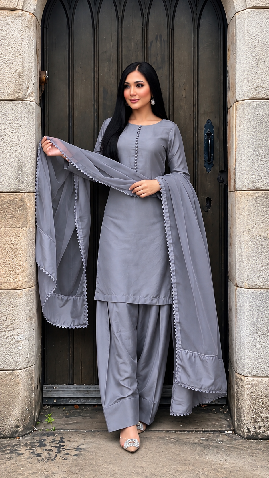 Farshi 3pc salwar grey - next day delivery option