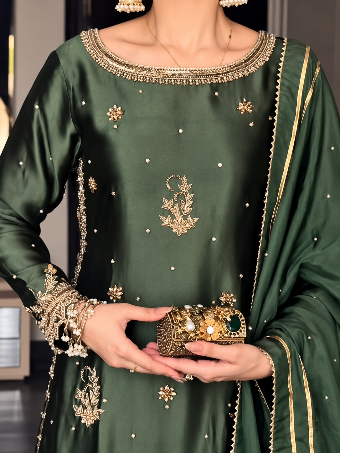 SHARARA 3PC SAGE PURE SILK- DELIVERY 4/6 WEEKS