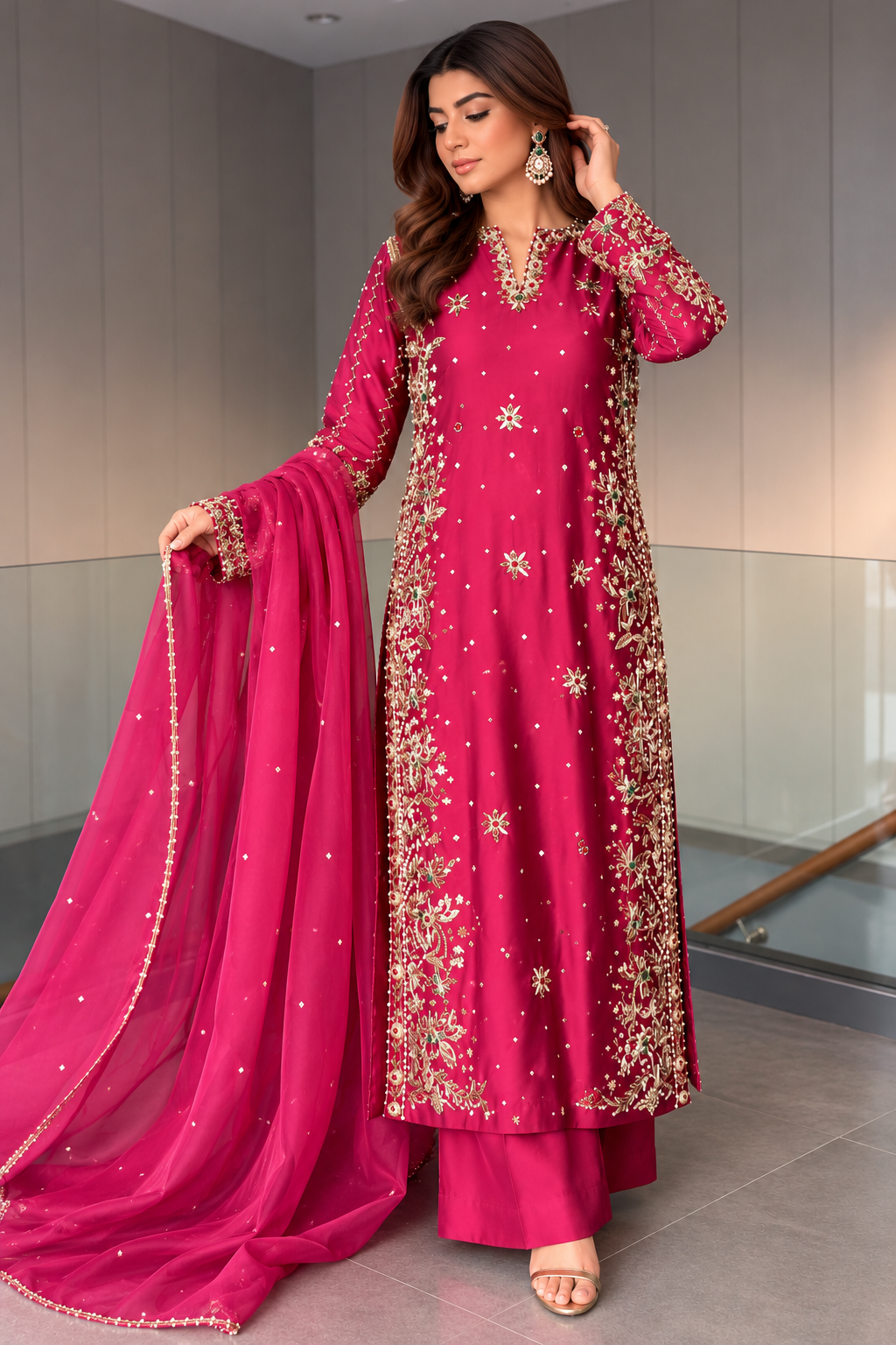 KAMEEZ & PLAZO HAND EMBROIDERED-COLOUR OPTIONS-6 WEEKS DELIVERY
