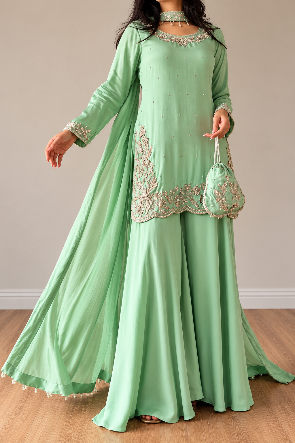 SHARARA 3PC EMBROIDERED-9 COLOURS- 4/6 WEEKS DELIVERY