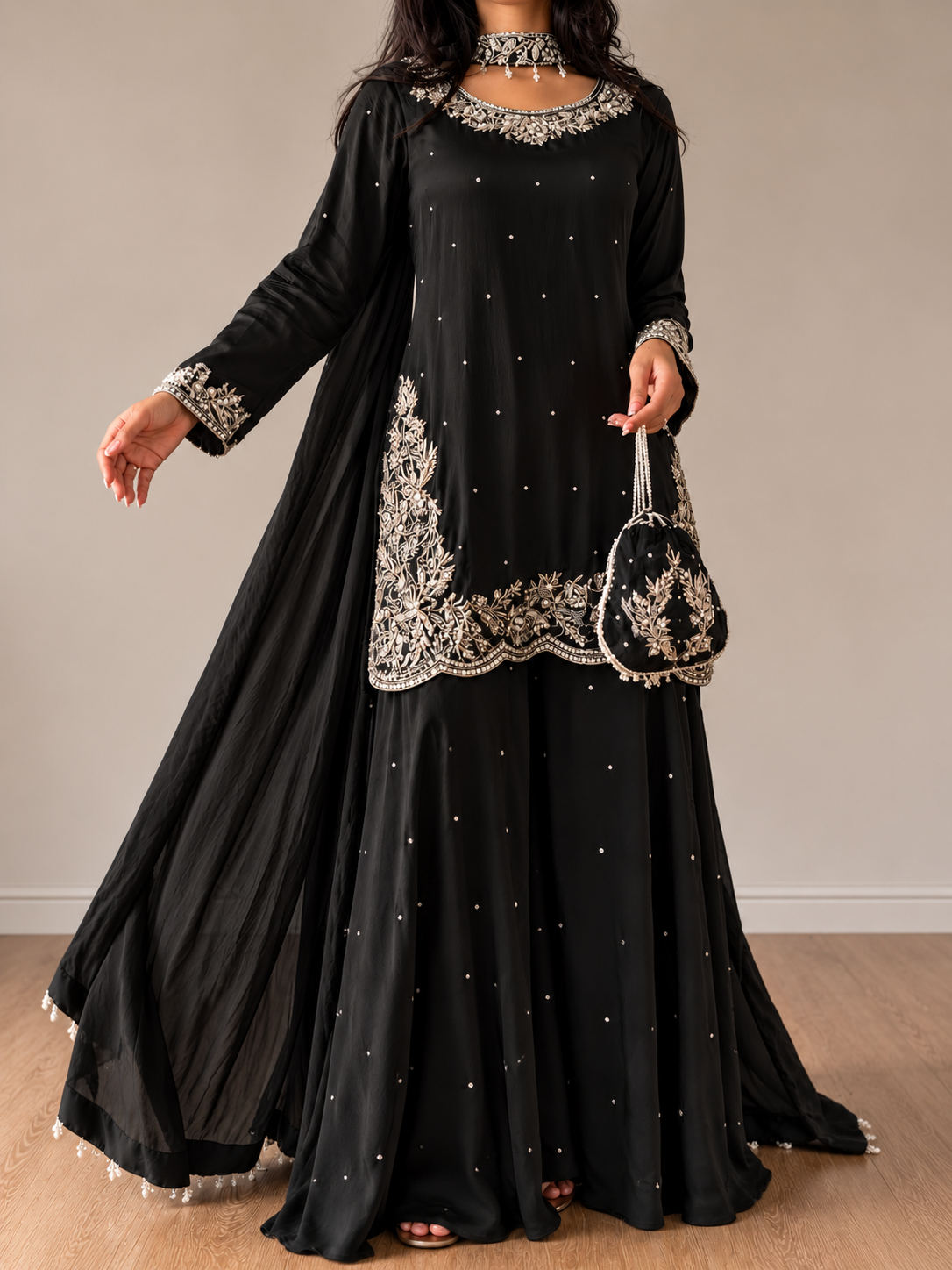 SHARARA 3PC EMBROIDERED-9 COLOURS- 4/6 WEEKS DELIVERY