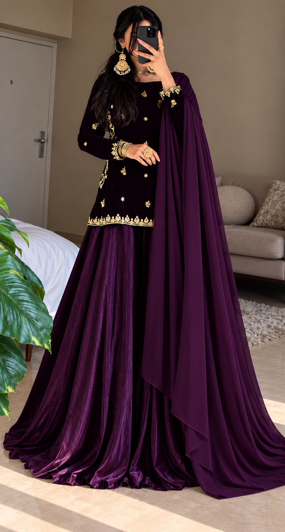 SHARARA 3PC VELVET EMBROIDERED - 6 COLOURS - 4/6 WEEKS DELIVERY