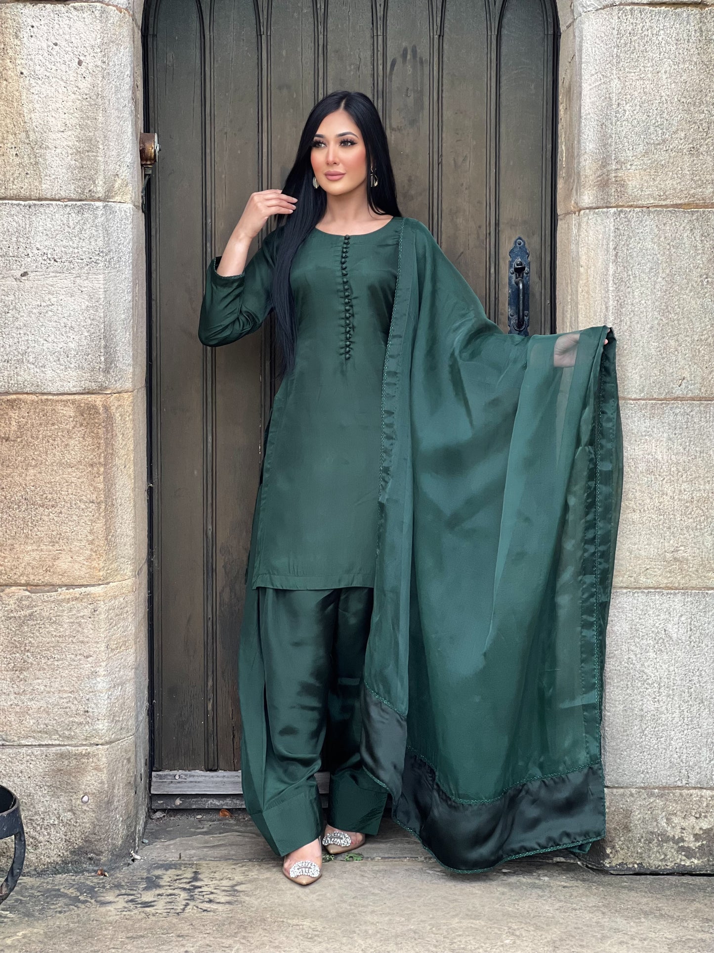 GREEN 3PC FARSHI - PRE ORDER DELIVERY 3 WEEKS