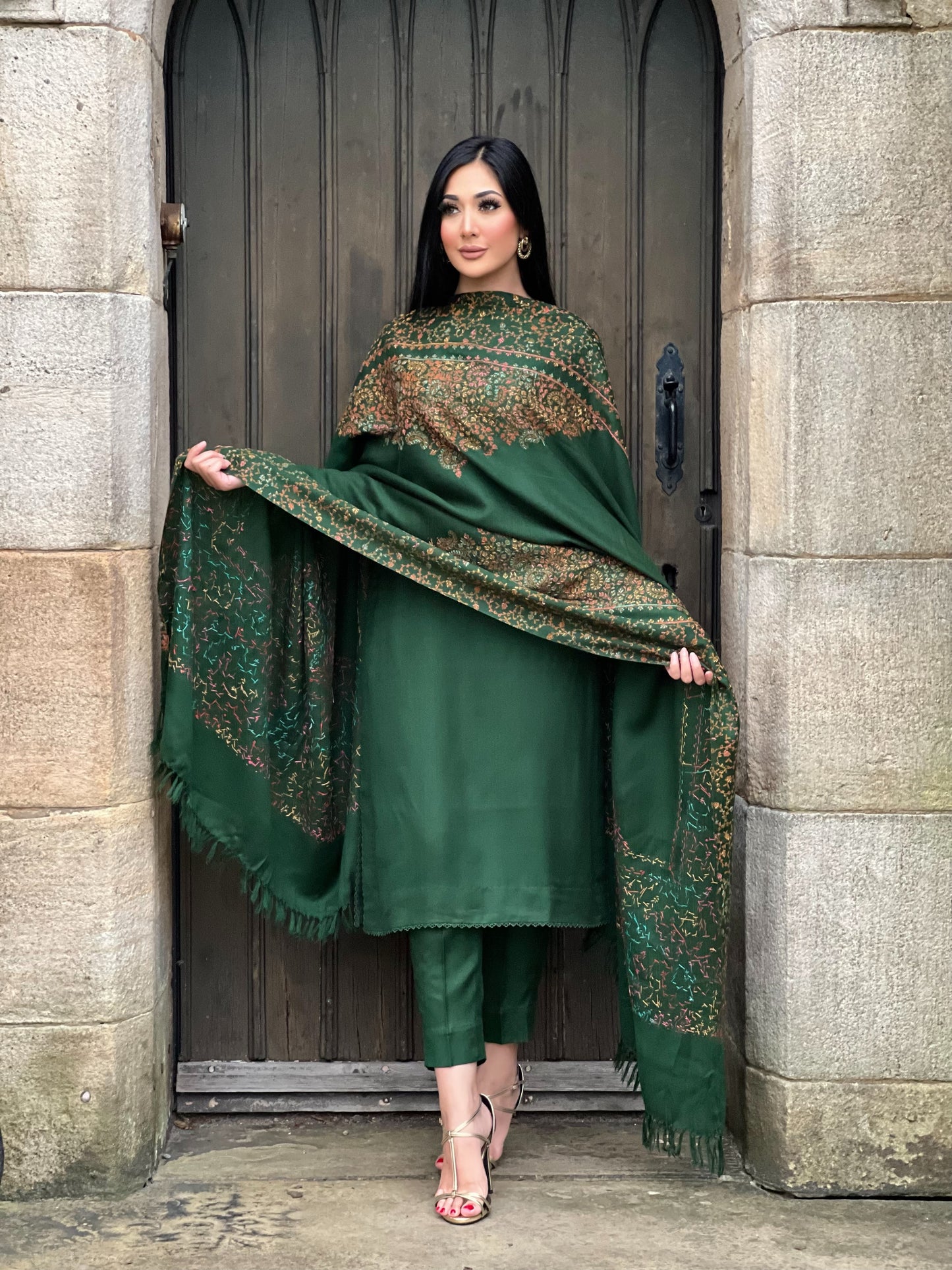 GREEN 3PC PASHMINA - IMMEDIATE DELIVERY