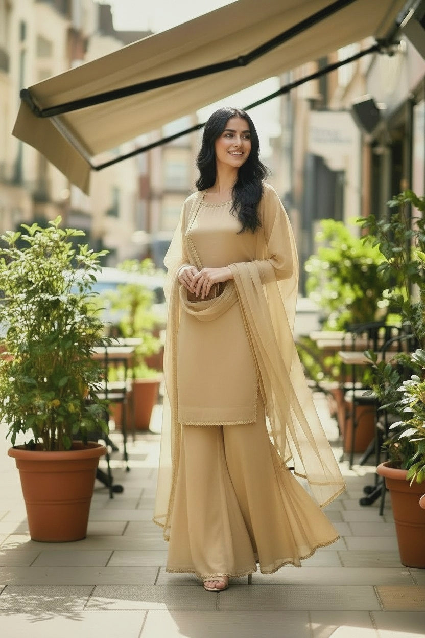 SKIN BEIGE 3PC PLAZO-IMMEDIATE DELIVERY