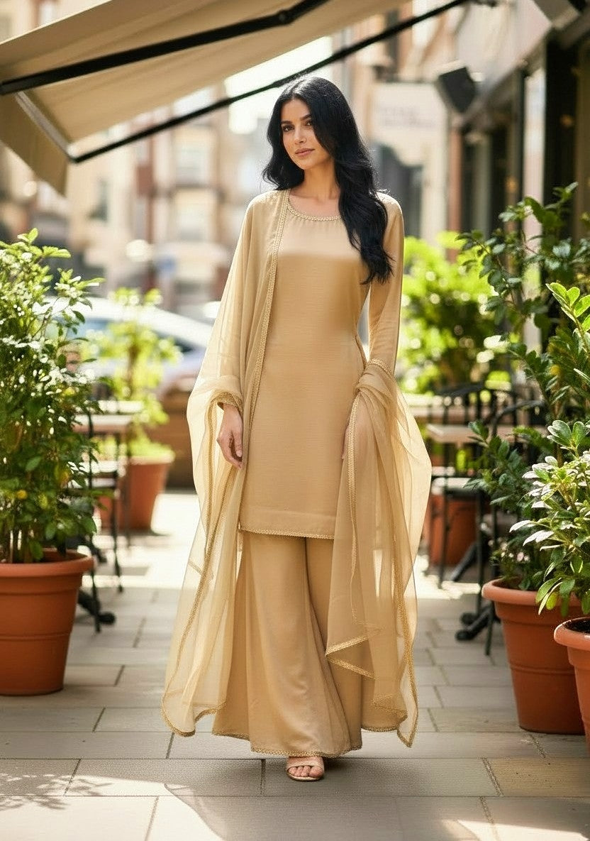 SKIN BEIGE 3PC PLAZO-IMMEDIATE DELIVERY