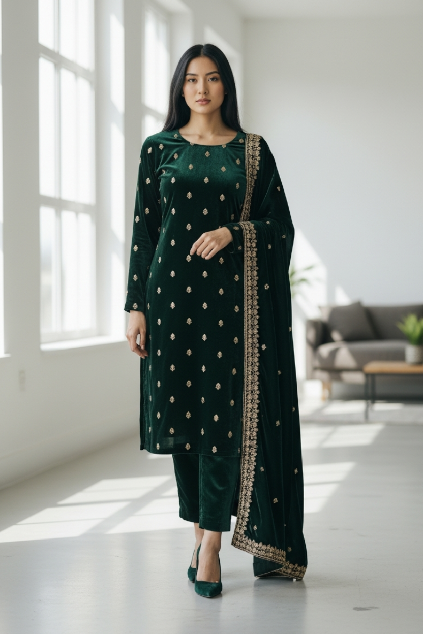 BOTTLE GREEN VELVET 3PC - NEXT DAY DELIVERY OPTION