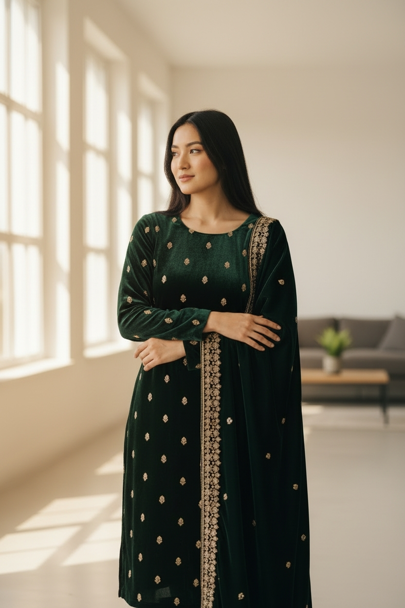 BOTTLE GREEN VELVET 3PC - NEXT DAY DELIVERY OPTION