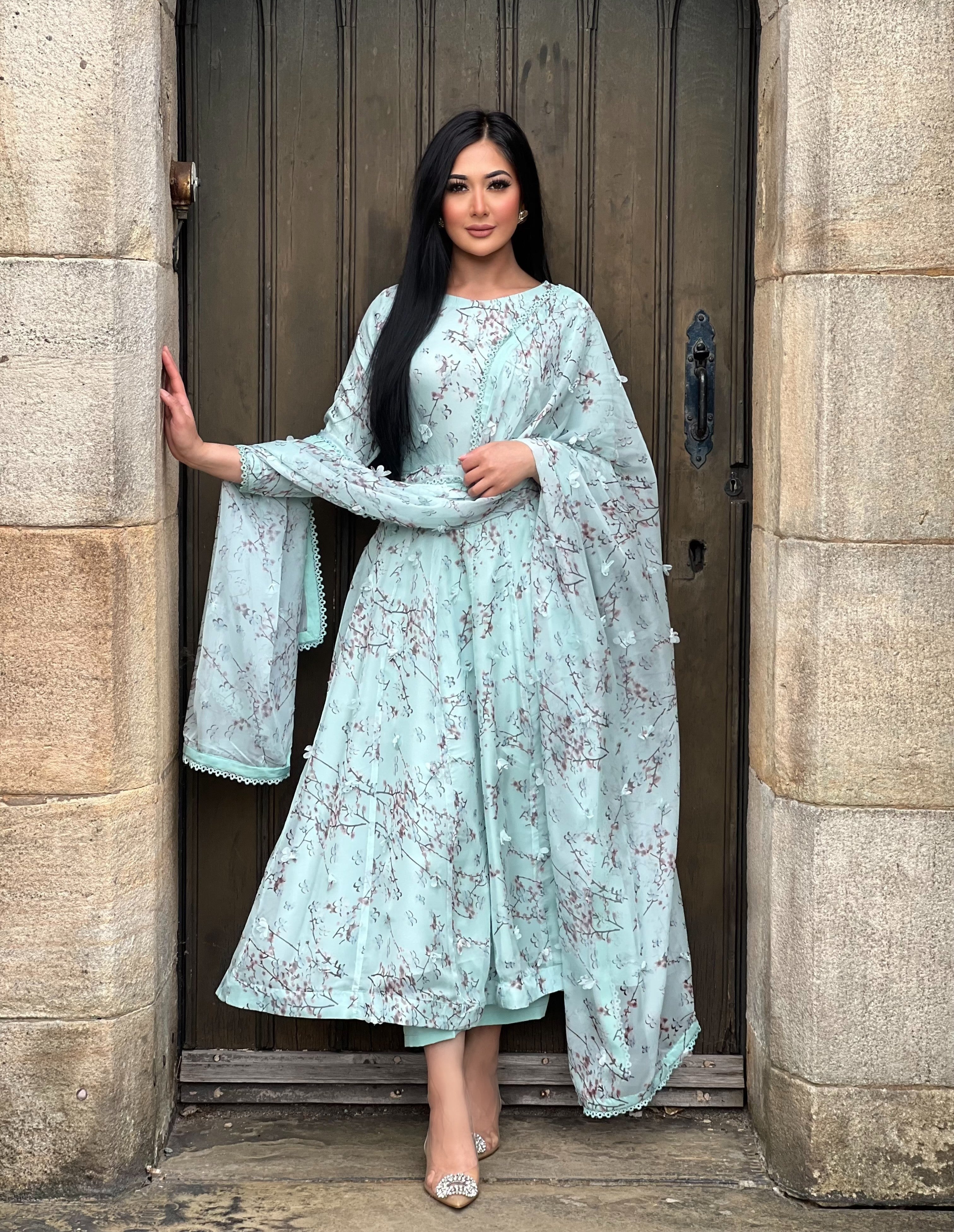 ICE BLUE FLORAL 3PC DRESS-DELIVERY 3/4 WEEKS