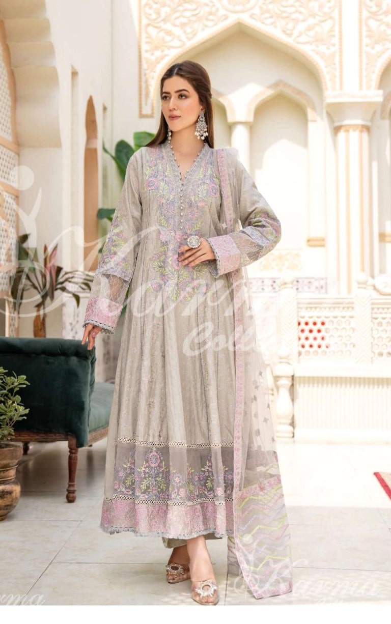 embroidered 3pc cotton suit - immediate delivery