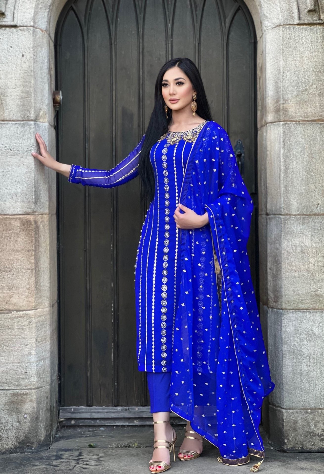 royal blue 3pc chiffon embroidered- pre order 6 weeks