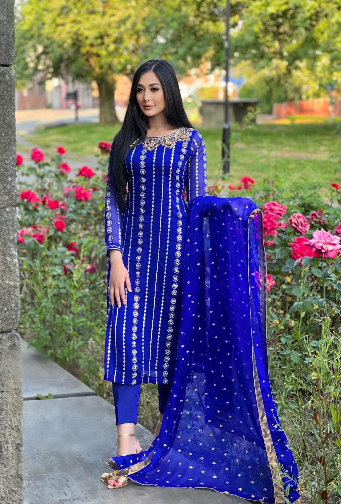 royal blue 3pc chiffon embroidered- pre order 6 weeks