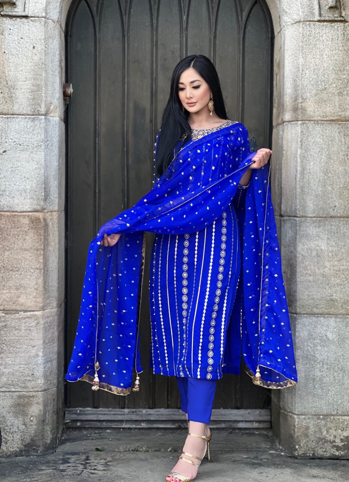 royal blue 3pc chiffon embroidered- pre order 6 weeks