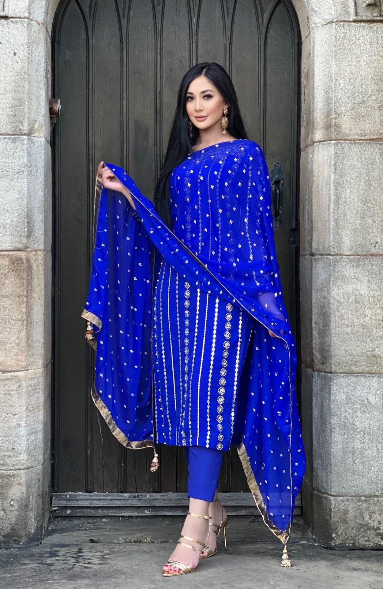 royal blue 3pc chiffon embroidered- pre order 6 weeks