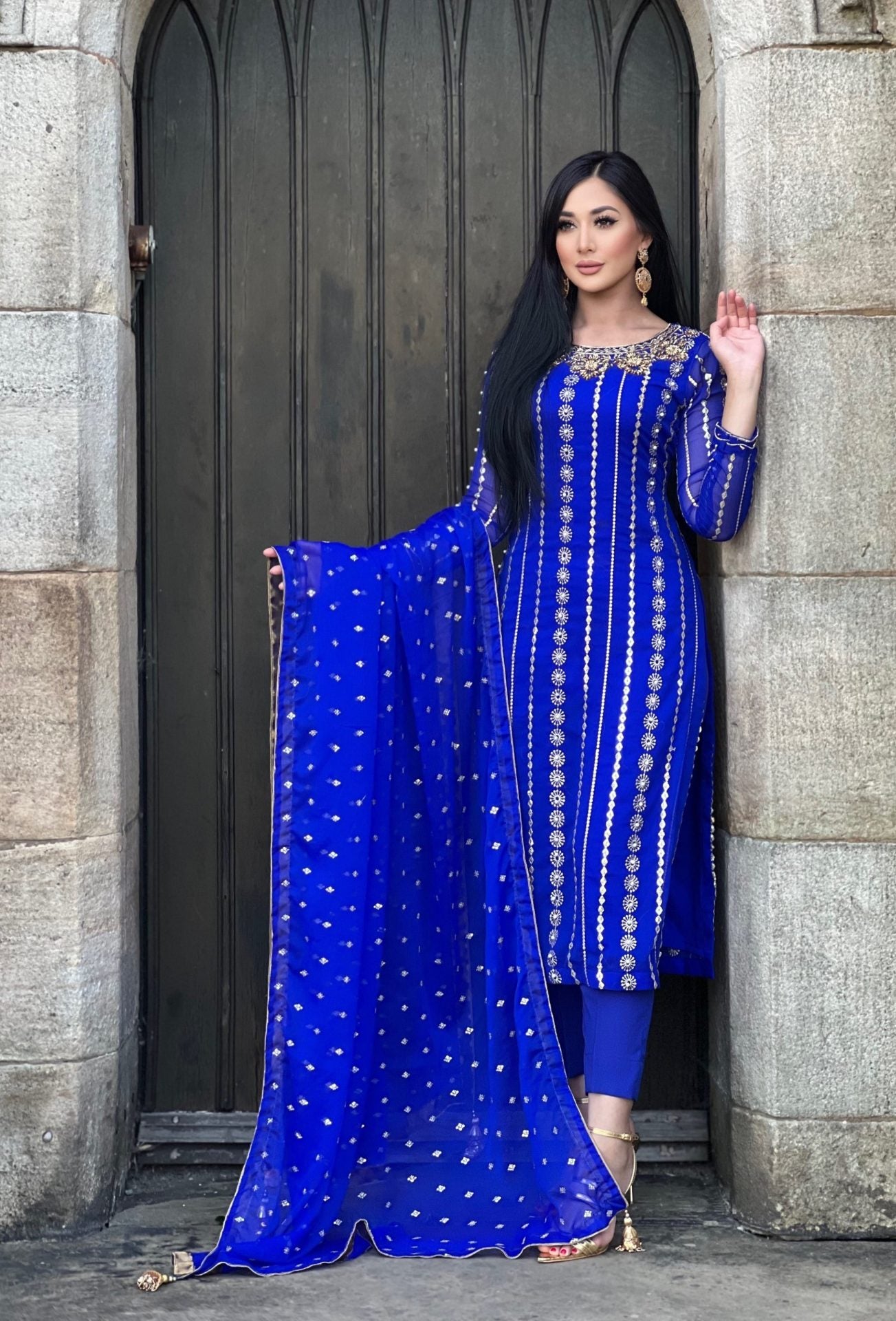 royal blue 3pc chiffon embroidered- pre order 6 weeks