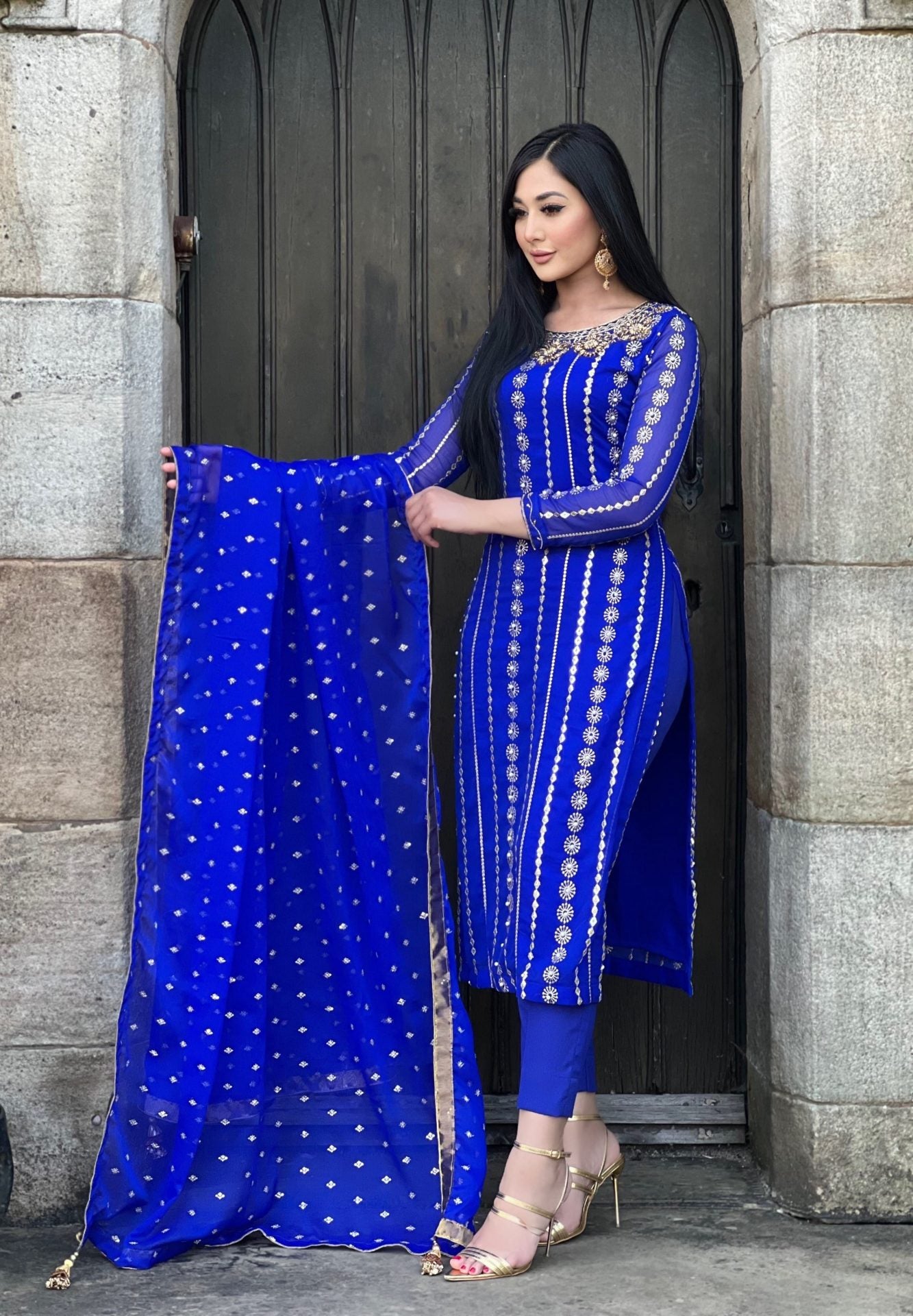 royal blue 3pc chiffon embroidered- pre order 6 weeks