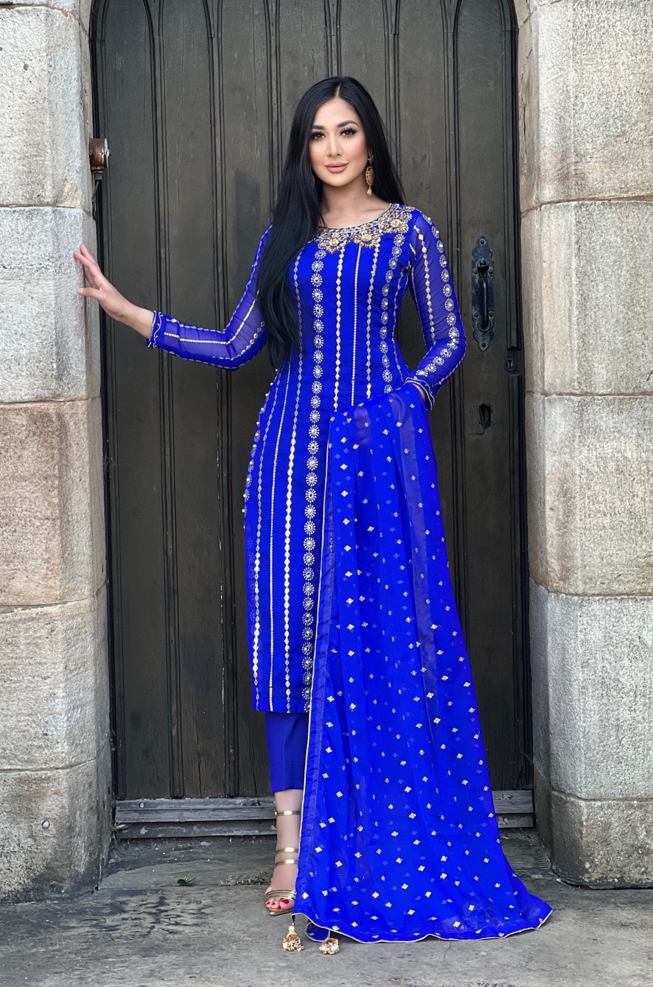 royal blue 3pc chiffon embroidered- pre order 6 weeks