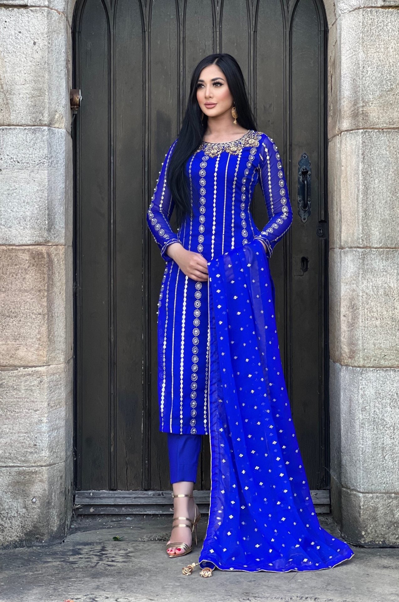 royal blue 3pc chiffon embroidered- pre order 6 weeks