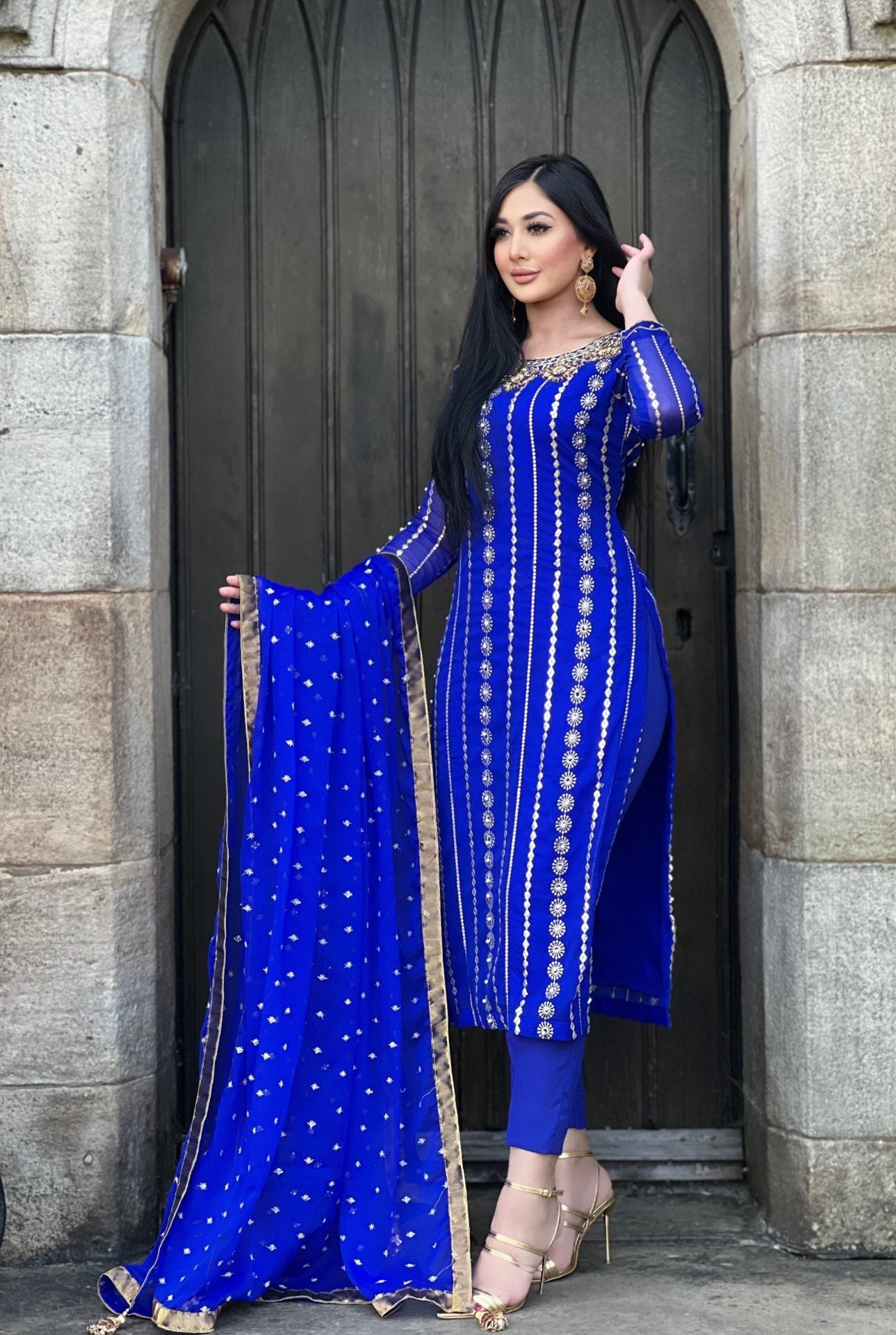 royal blue 3pc chiffon embroidered- pre order 6 weeks