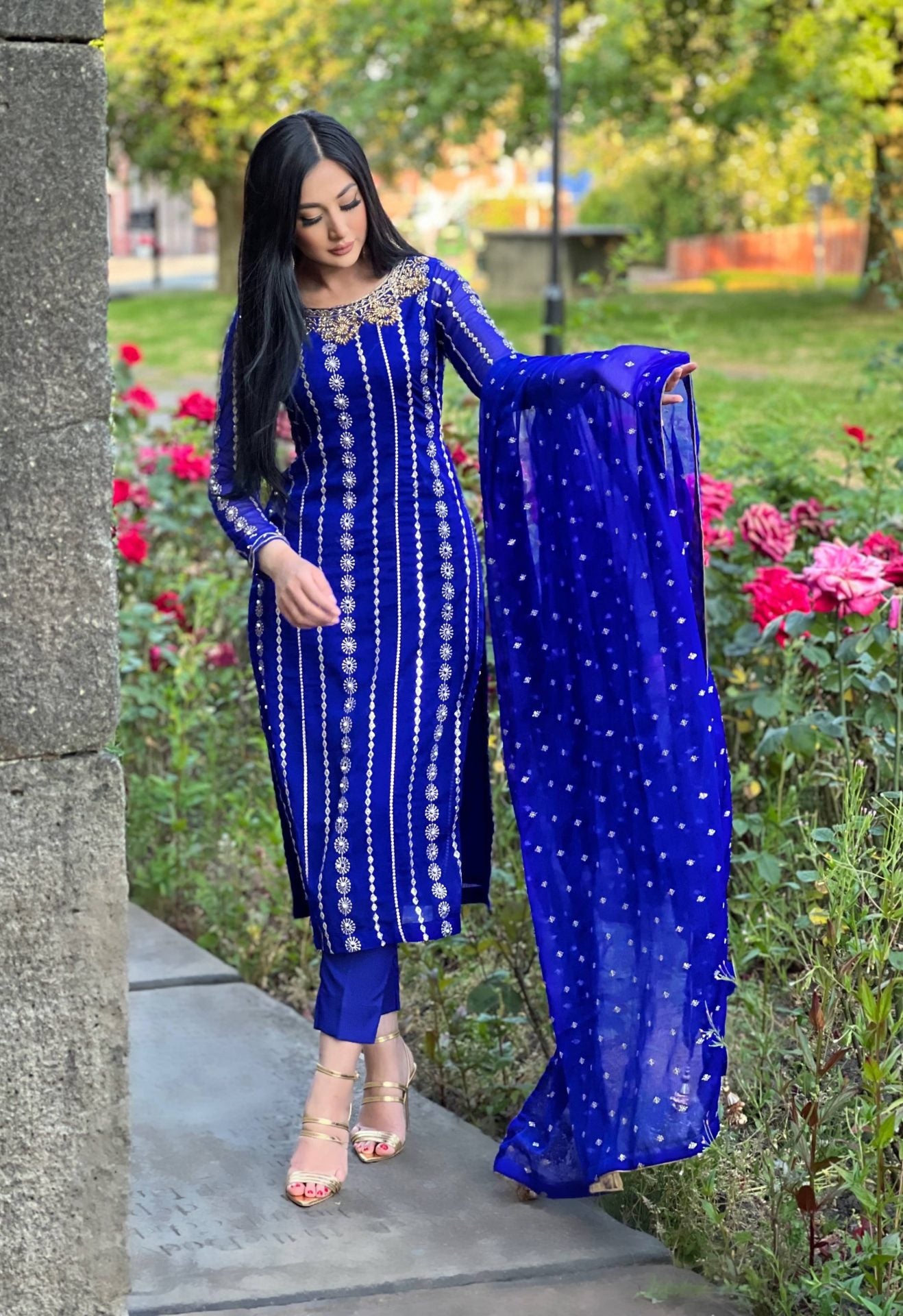 royal blue 3pc chiffon embroidered- pre order 6 weeks