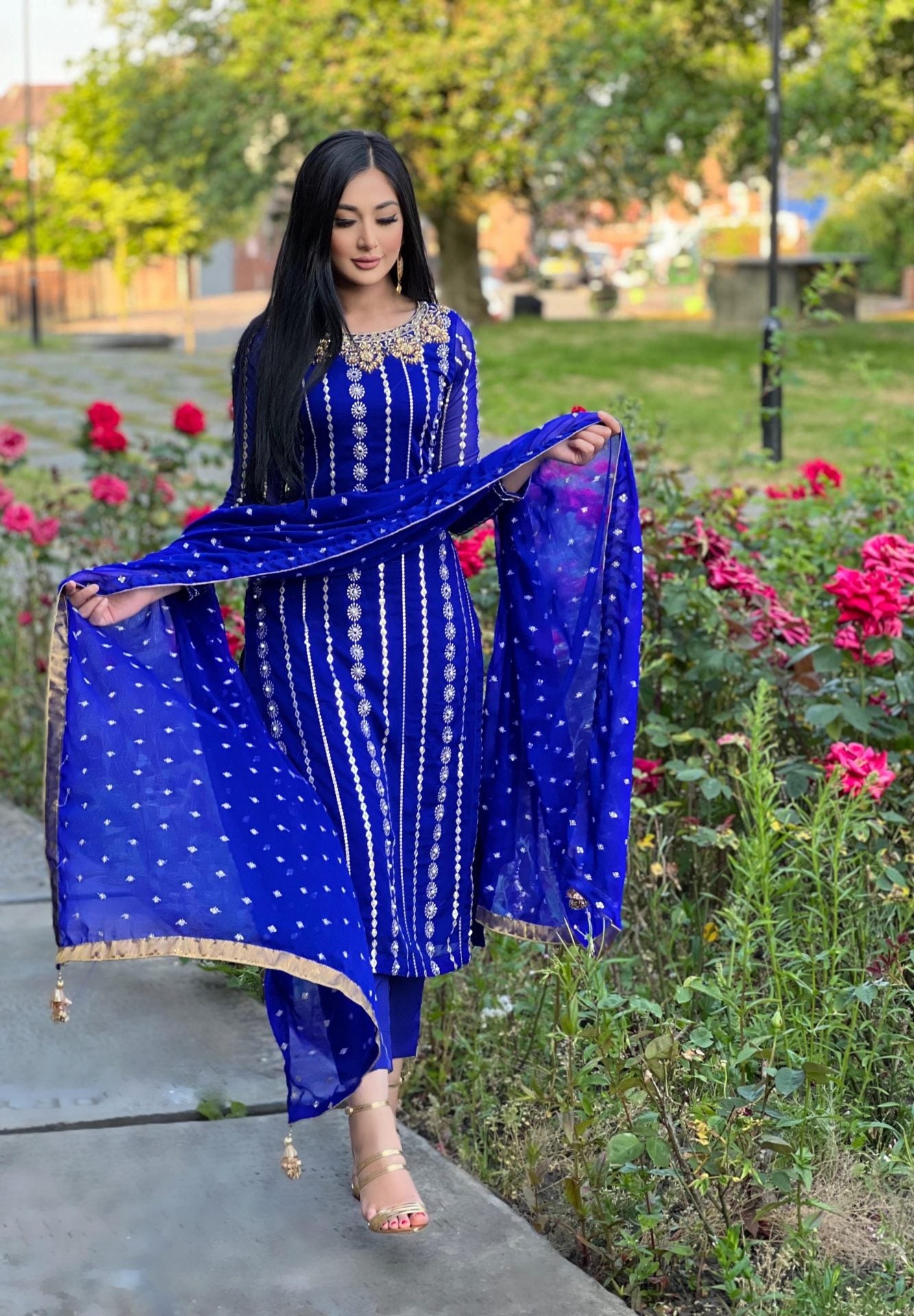 royal blue 3pc chiffon embroidered- pre order 6 weeks